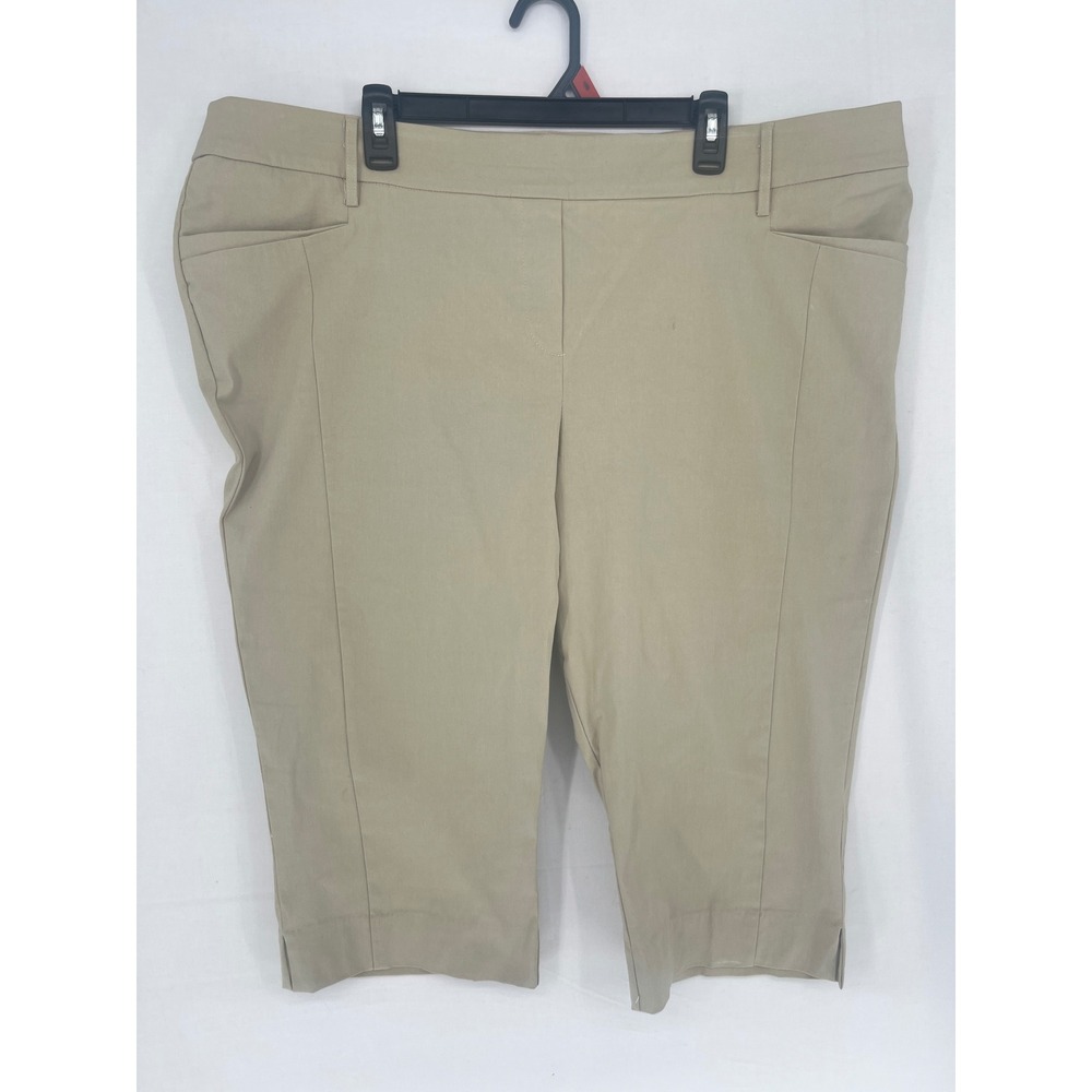 Rekucci Womens 24WP Short Stone Beige Pull On Capri Pants Stretch Crop Trousers